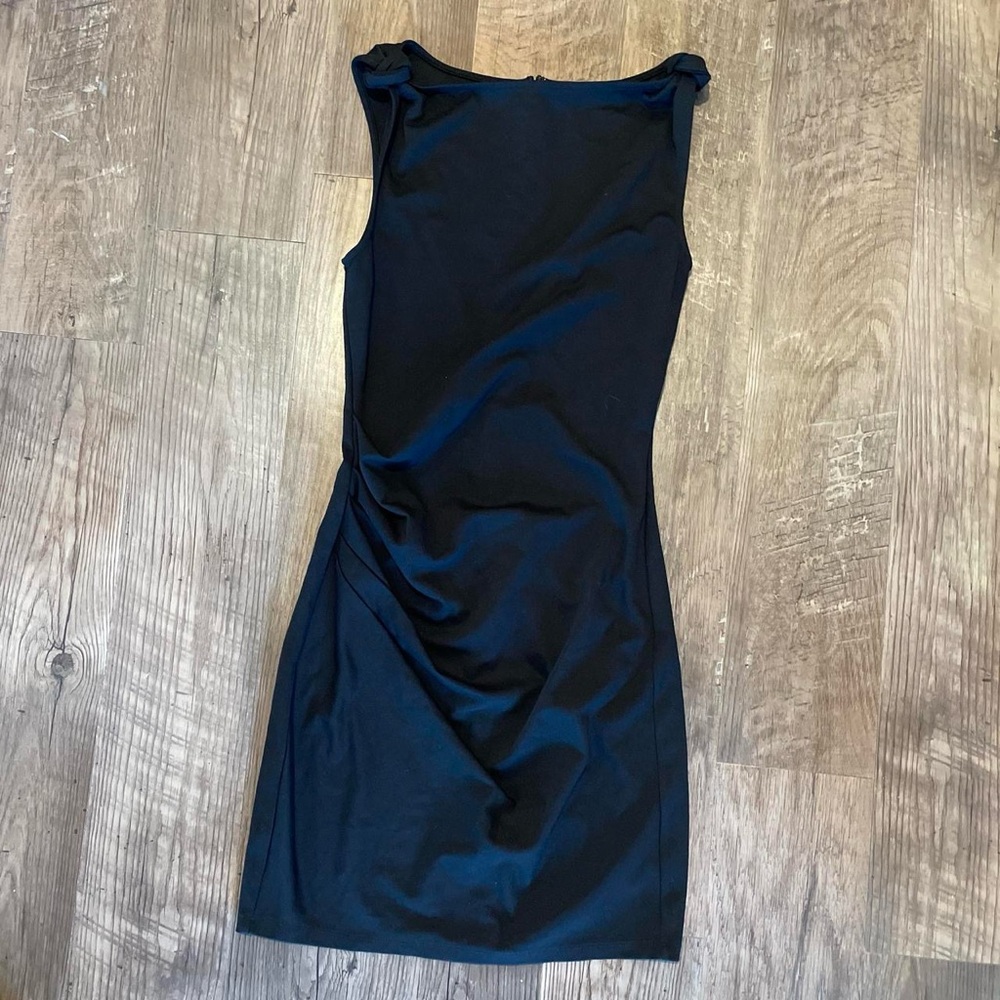 STAUD Black Sleeveless Mini Dress with Side Drape